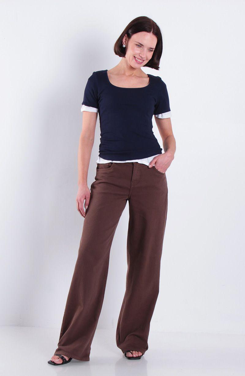 Jeans Wide Leg Tiro Alto  Pretina Basica 1 Boton-4
