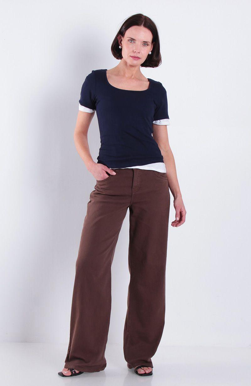 Jeans Wide Leg Tiro Alto  Pretina Basica 1 Boton-5