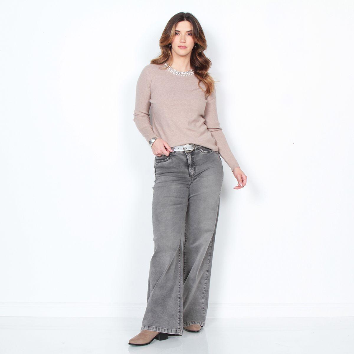 Sweater Manga Larga Solido Escote Redondo Con Aplicacion-2