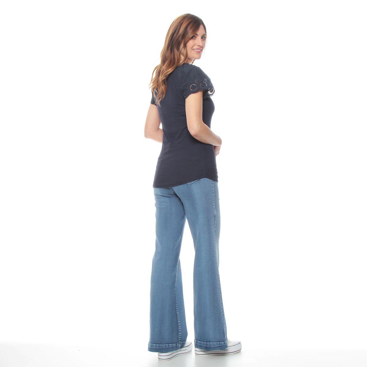 Polera Manga Corta Con Brodery Solido Escote Redondo-6