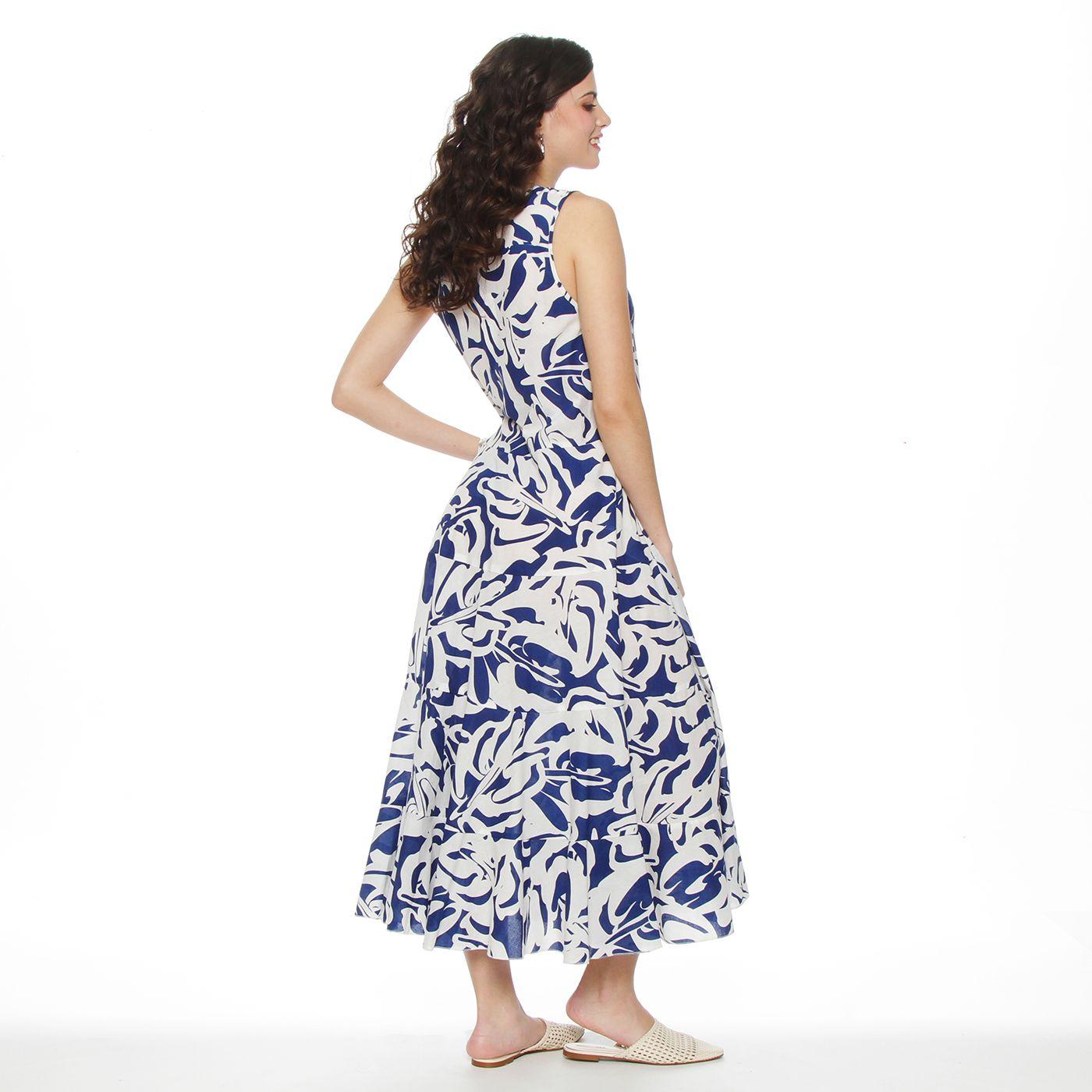 Vestido Sin Manga Estampado  Escote Redondo Con Bolsillo-5
