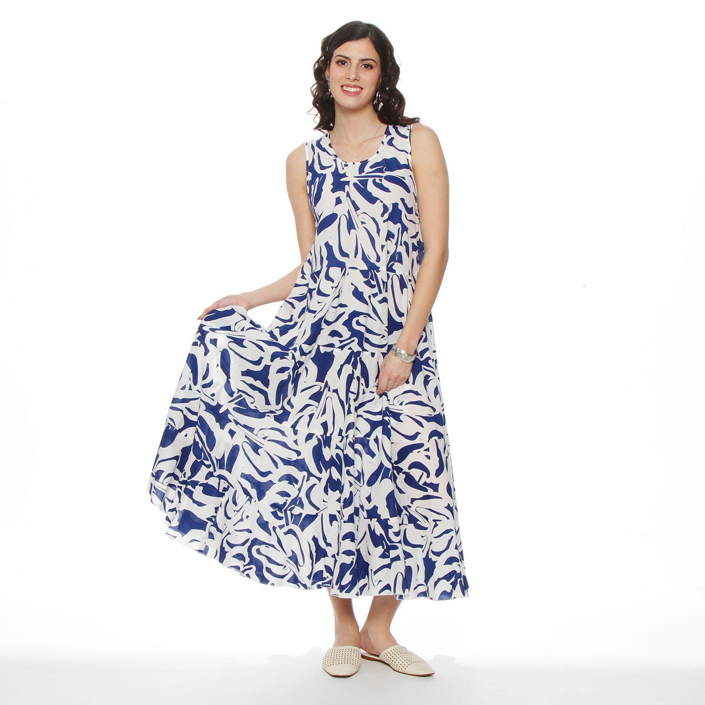Vestido Sin Manga Estampado  Escote Redondo Con Bolsillo-7