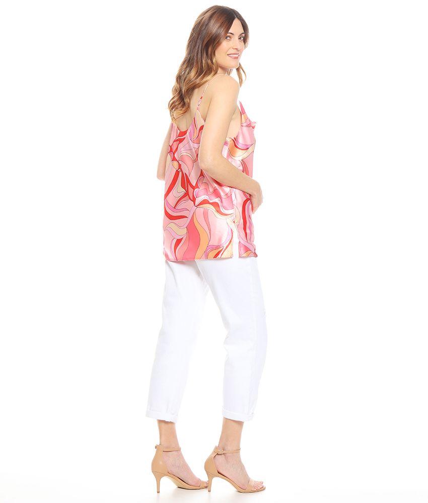 Blusa Sin Manga Pabilo Ajustable Estampada Escote Bote-5