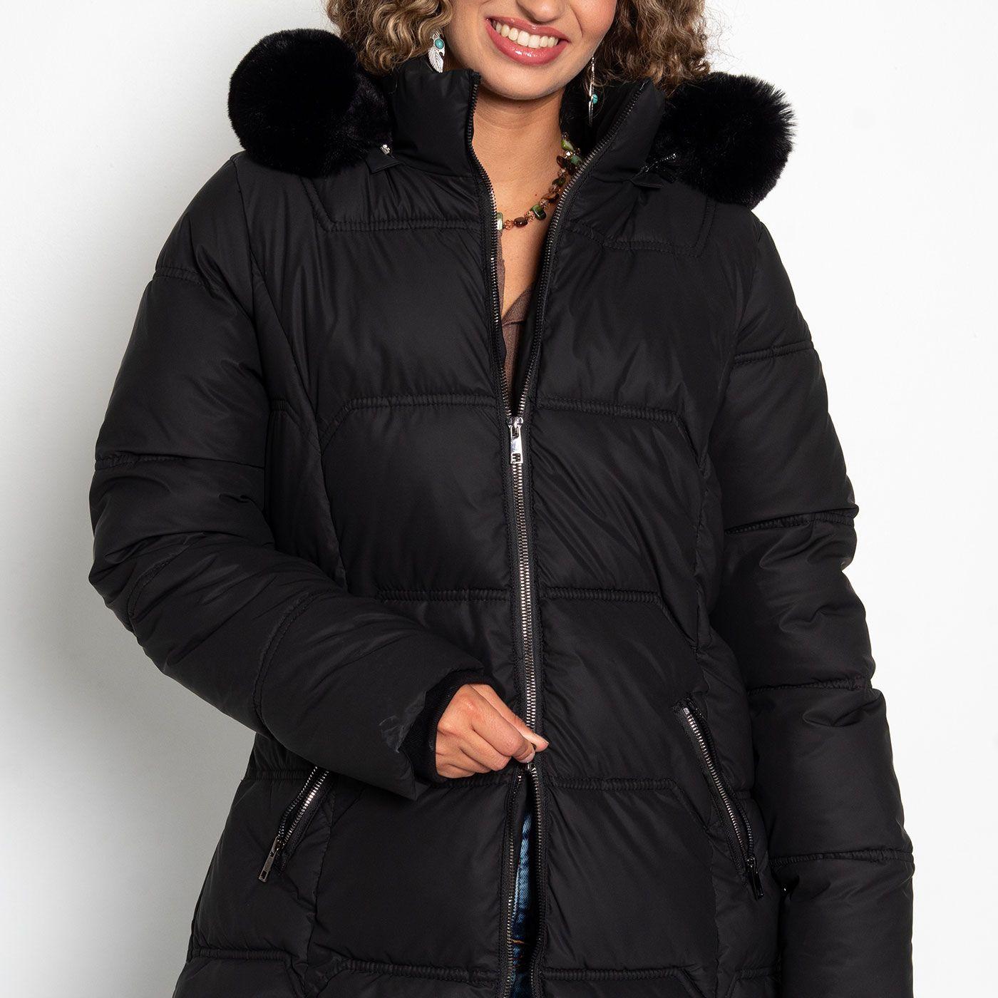 Parka Larga Manga Larga Capucha   Piel Sintetica-4