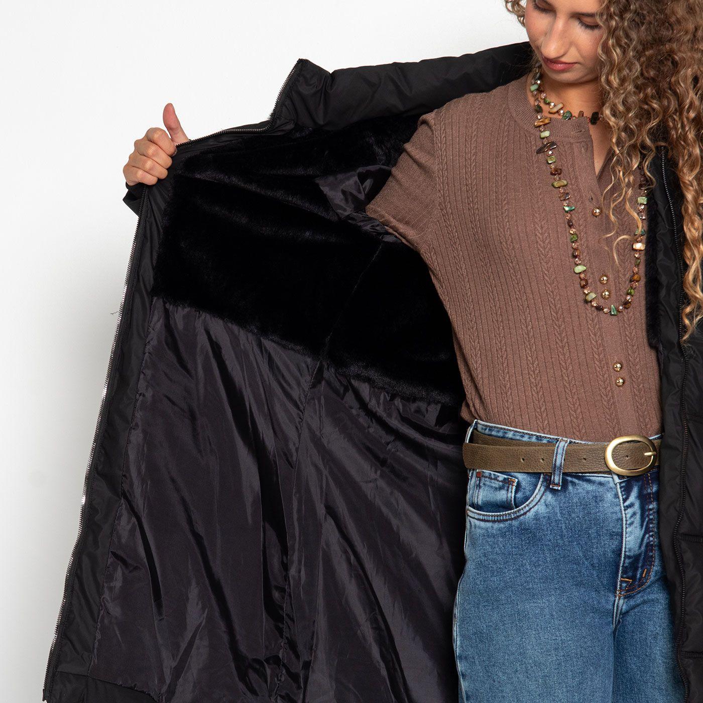 Parka Larga Manga Larga Capucha   Piel Sintetica-8