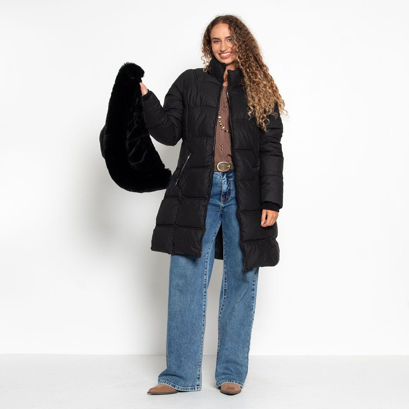 Parka Larga Manga Larga Capucha   Piel Sintetica-9