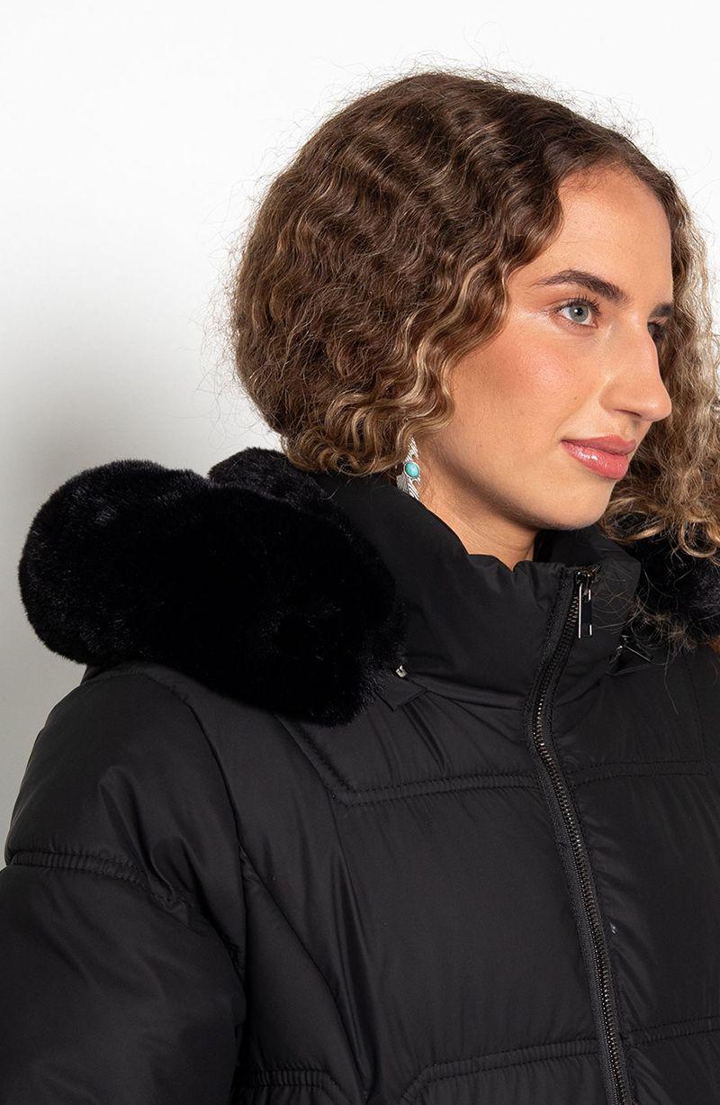 Parka Larga Manga Larga Capucha   Piel Sintetica-1