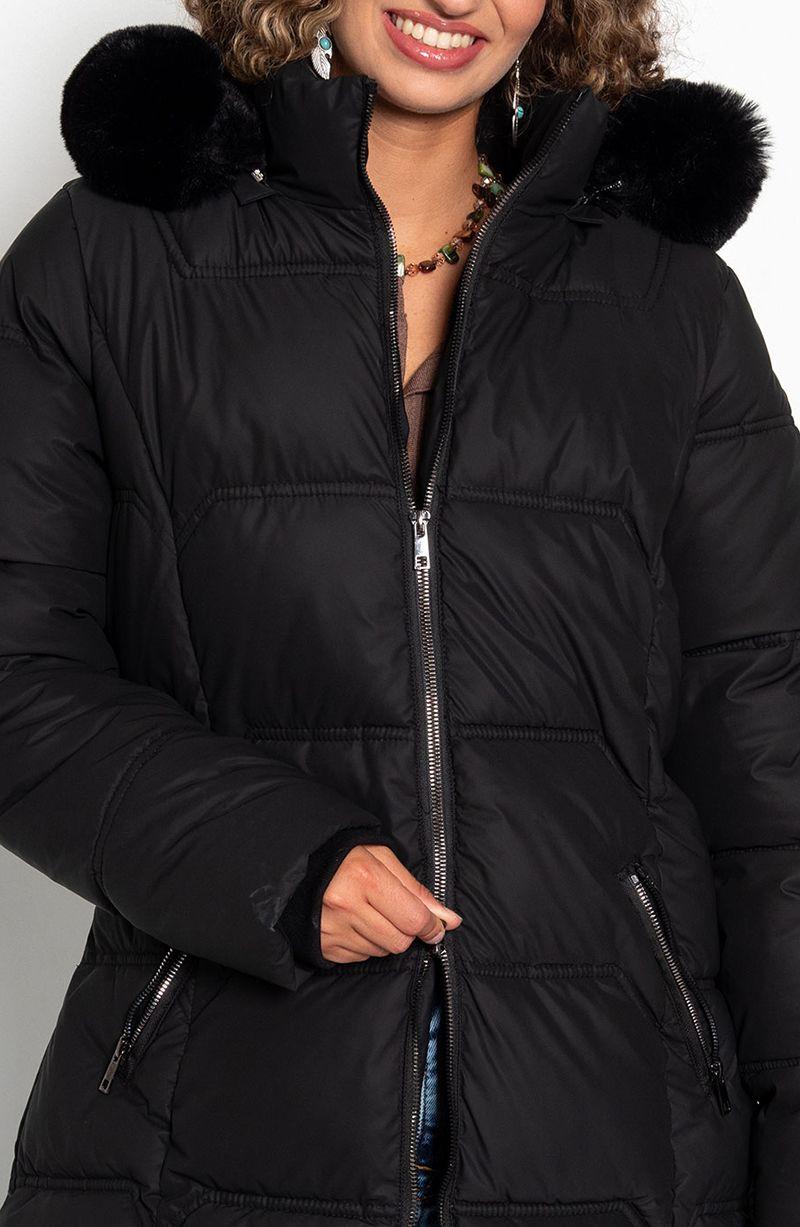 Parka Larga Manga Larga Capucha   Piel Sintetica-4