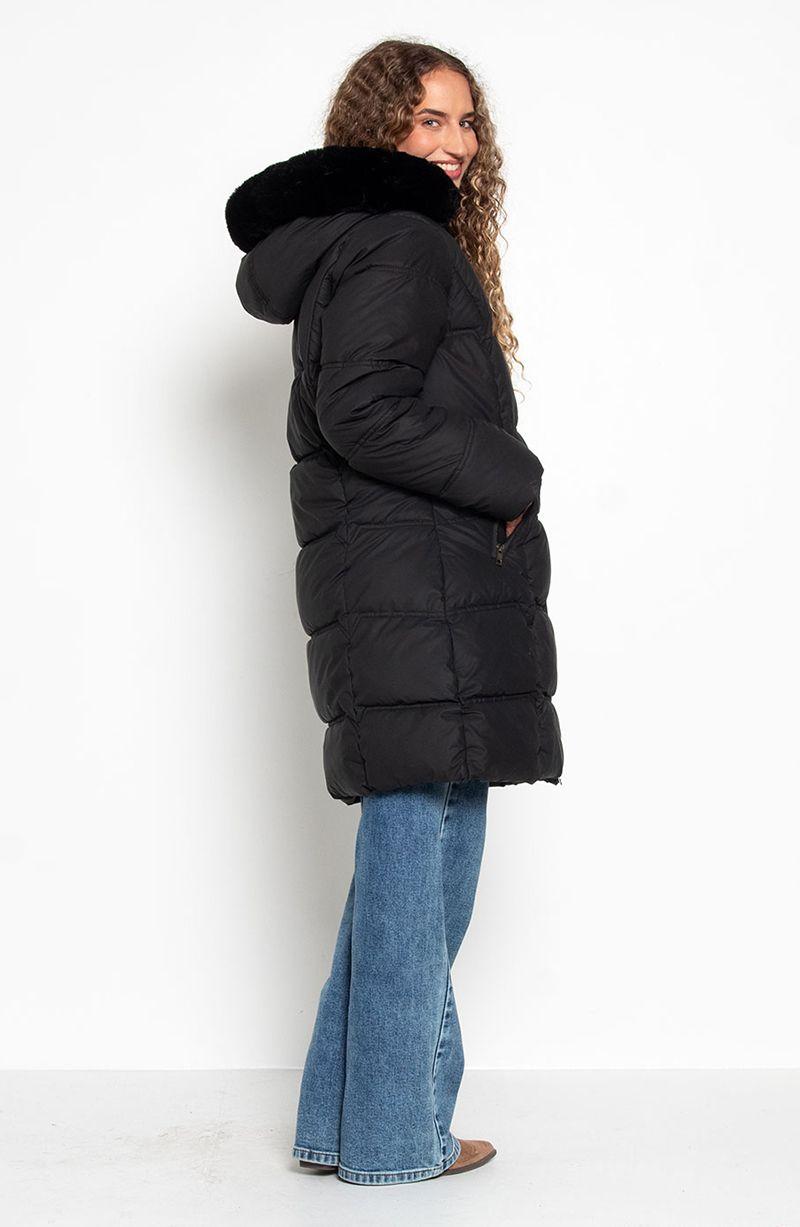 Parka Larga Manga Larga Capucha   Piel Sintetica-5