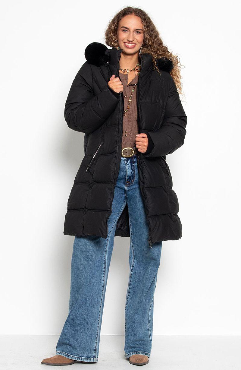 Parka Larga Manga Larga Capucha   Piel Sintetica-9