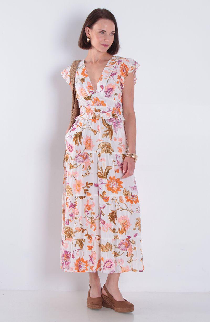 Vestido Estampado Manga Corta Escote V-6