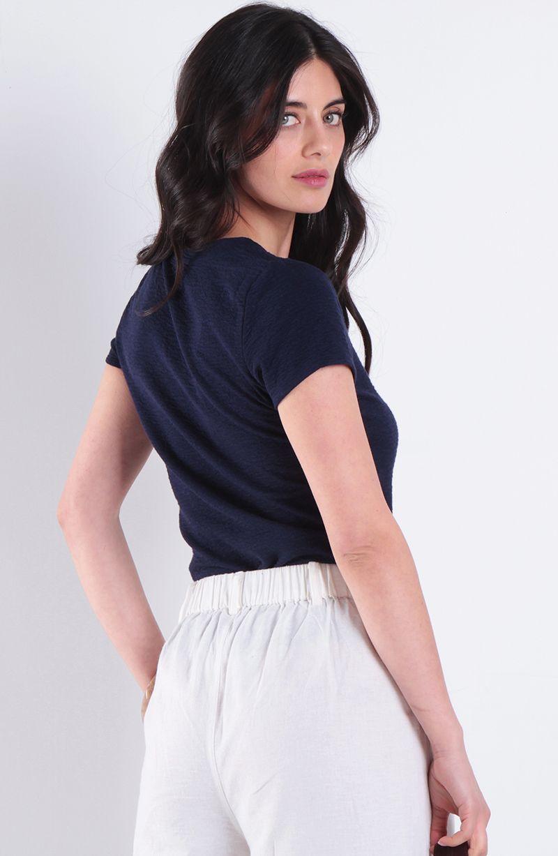 Polera Textura Manga Corta Escote V-3