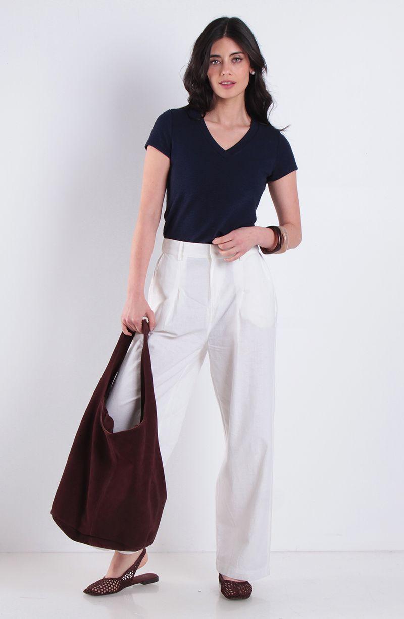 Polera Textura Manga Corta Escote V-5