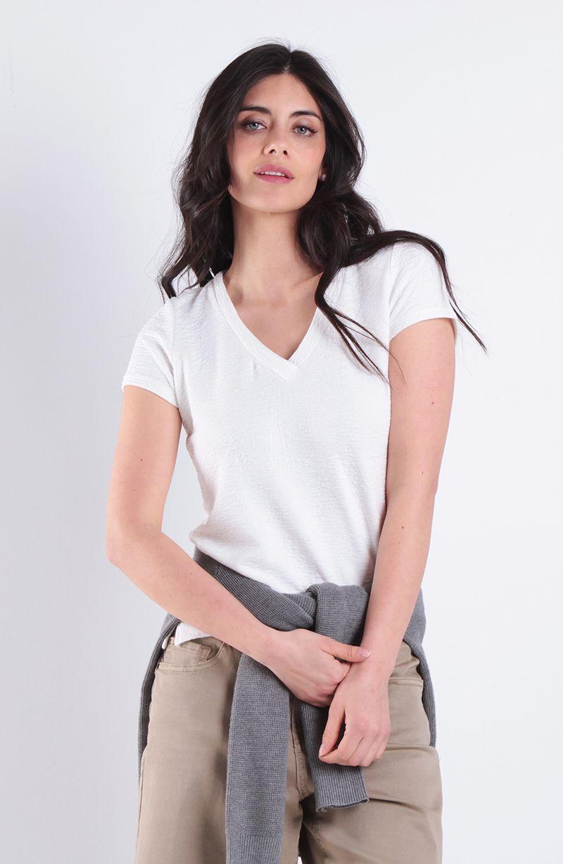 Polera Textura Manga Corta Escote V-0