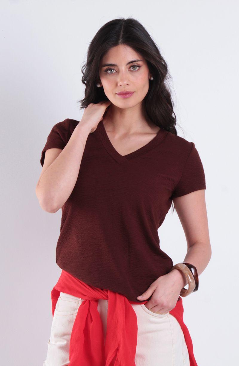 Polera Textura Manga Corta Escote V-0