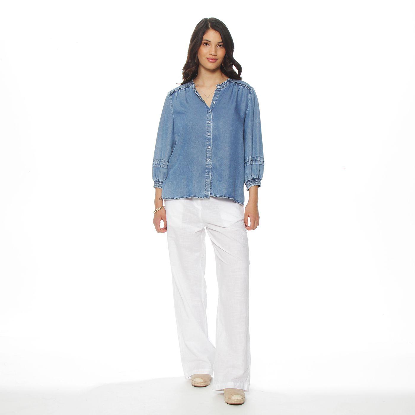 Blusa Manga Larga Lyocell  Abotonada En Delantero-2