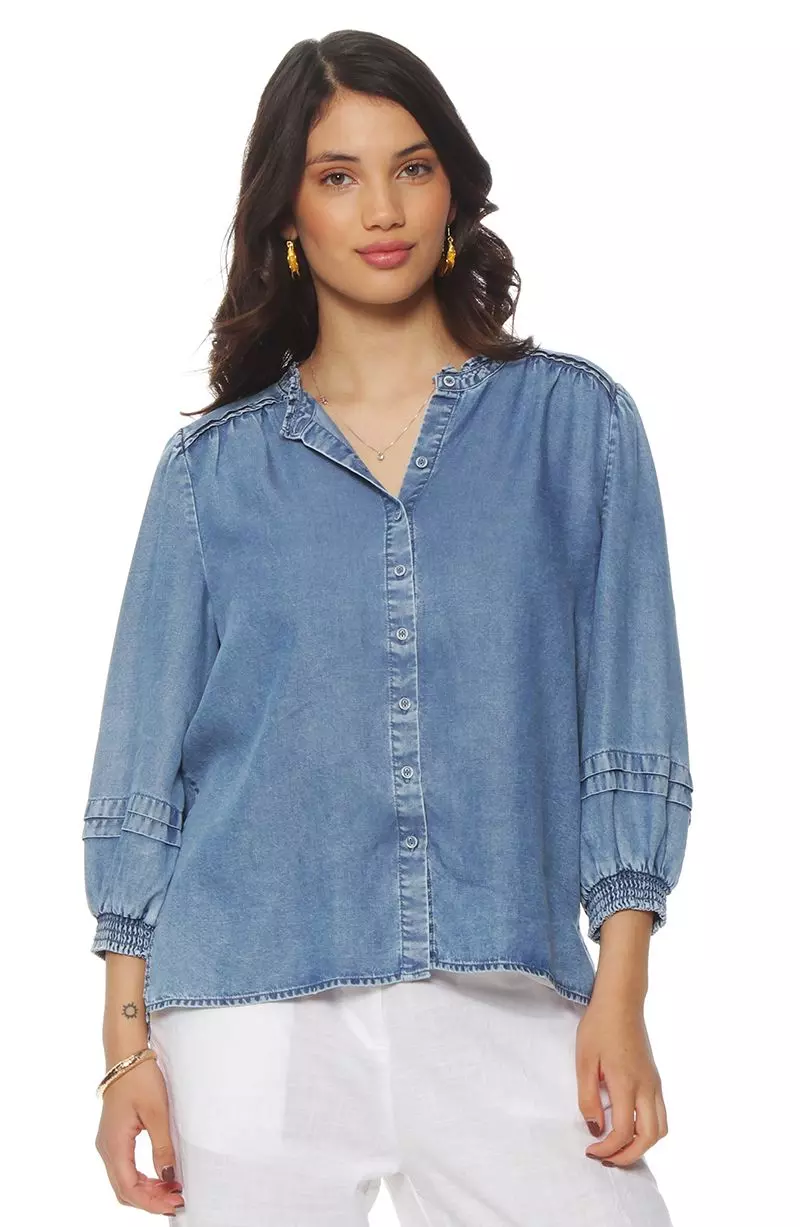 Blusa Manga Larga Lyocell  Abotonada En Delantero-0