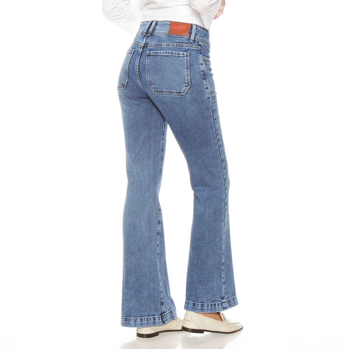 Jeans Cargo Flare Tiro Alto Pretina    Media Dos Botones-4