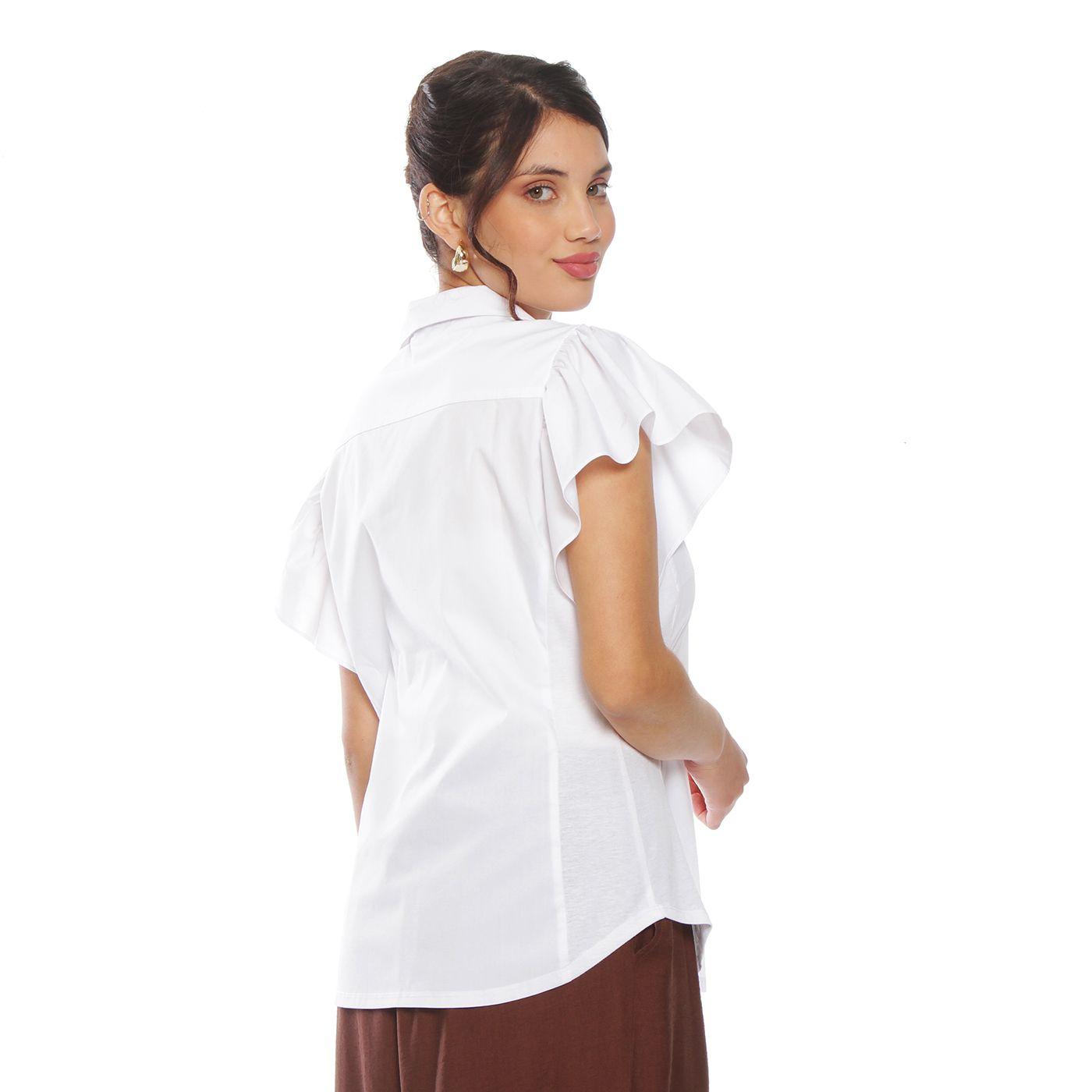 Blusa Manga Corta Con  Bordado  Y Abotonado En Delantero-6