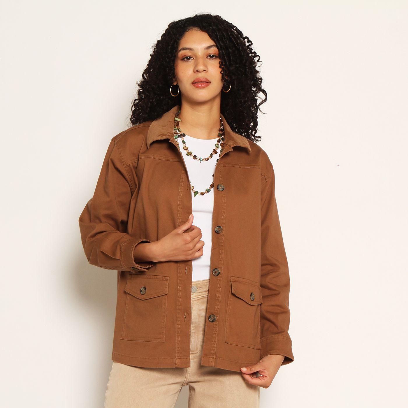 Chaqueta Manga Larga Gabardina Con Bolsillos Y Cuello-0
