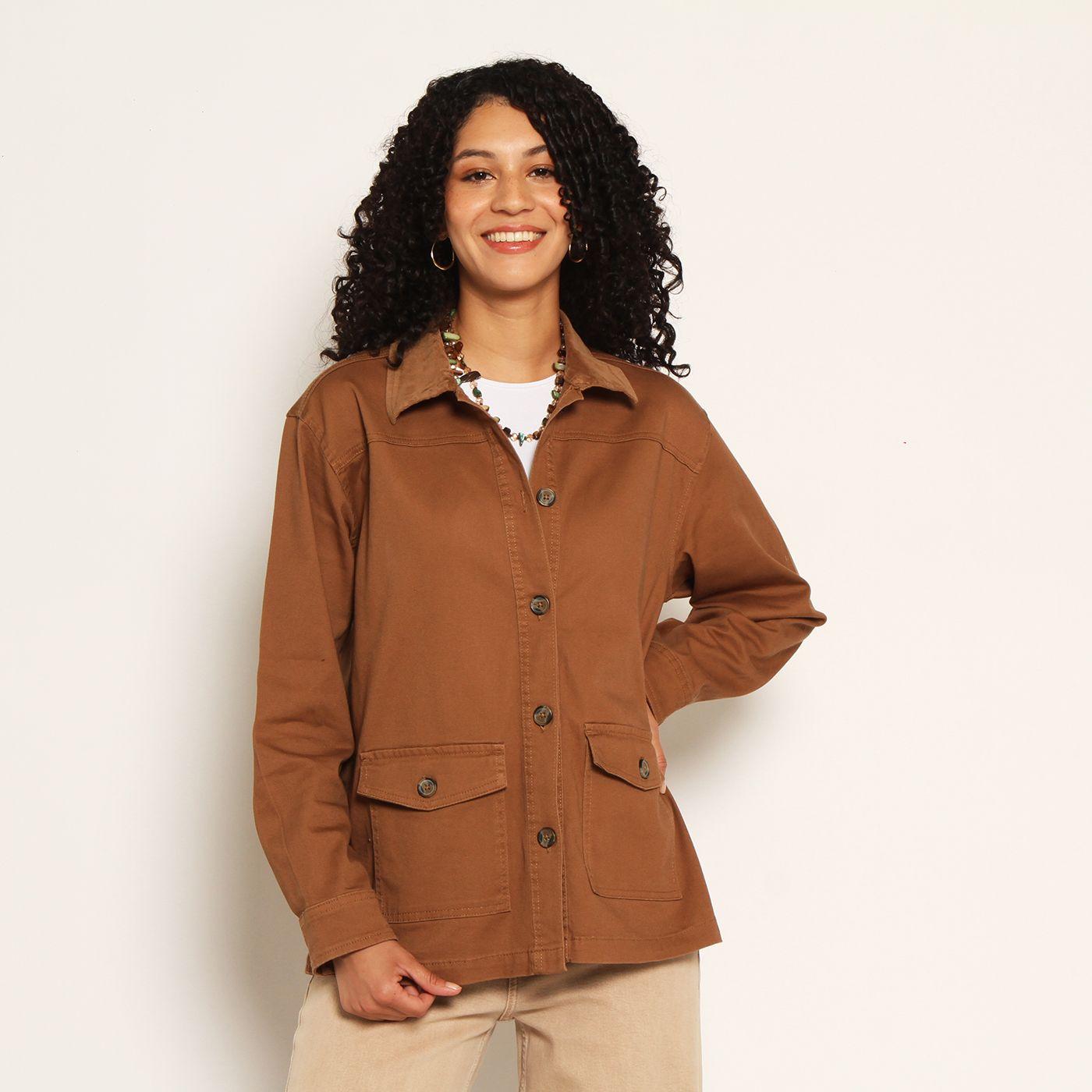 Chaqueta Manga Larga Gabardina Con Bolsillos Y Cuello-1