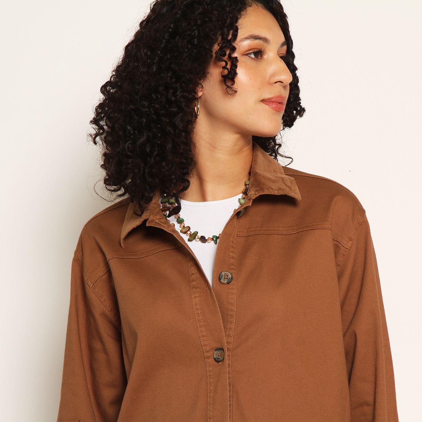 Chaqueta Manga Larga Gabardina Con Bolsillos Y Cuello-2