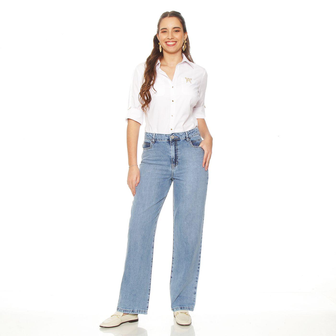 Jeans Recto Tiro  Alto  Pretina Basica 1 Boton-3