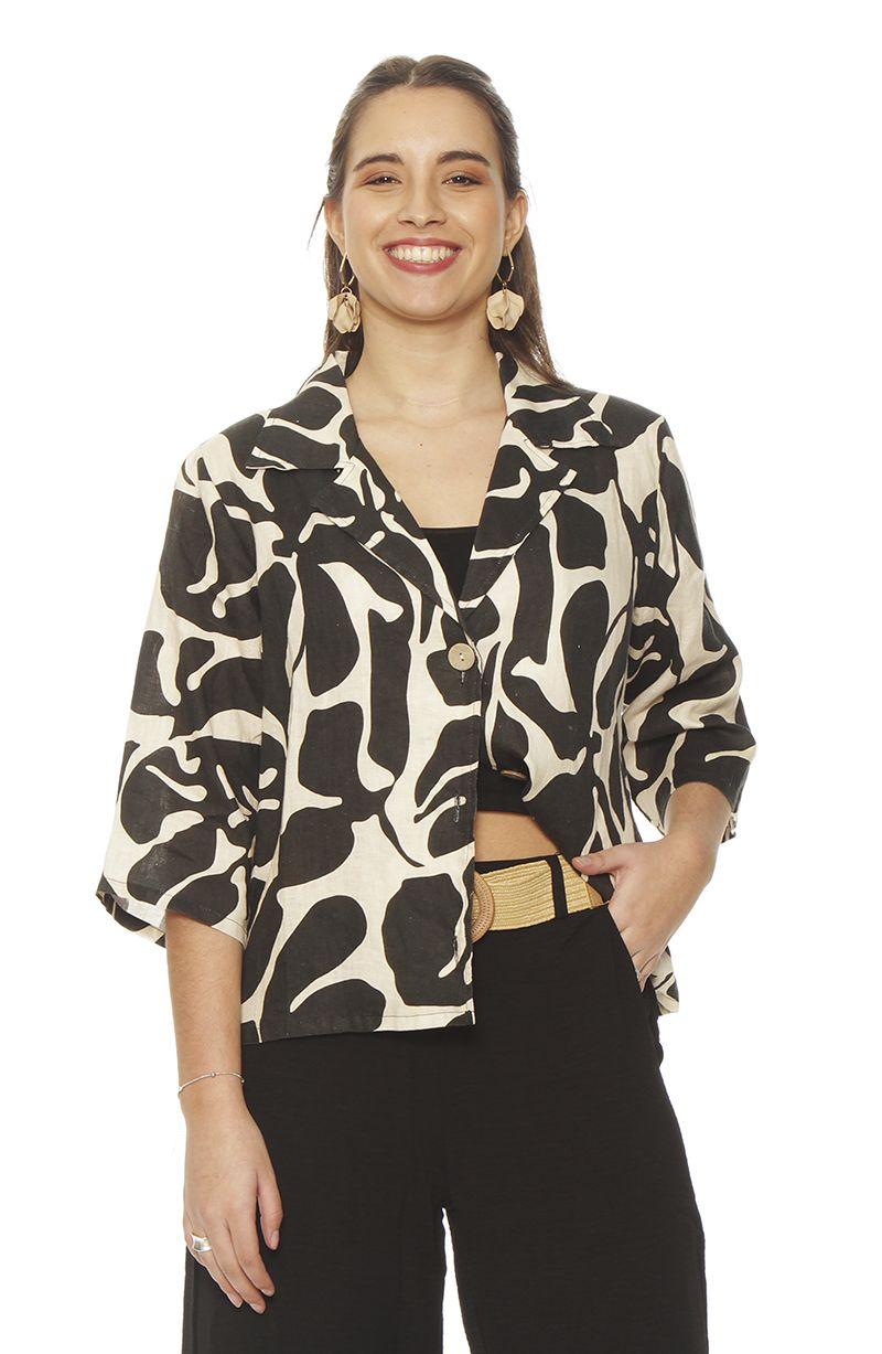 Chaqueta Manga 3/4 Lino Estampado Abotonada N Delantero-3
