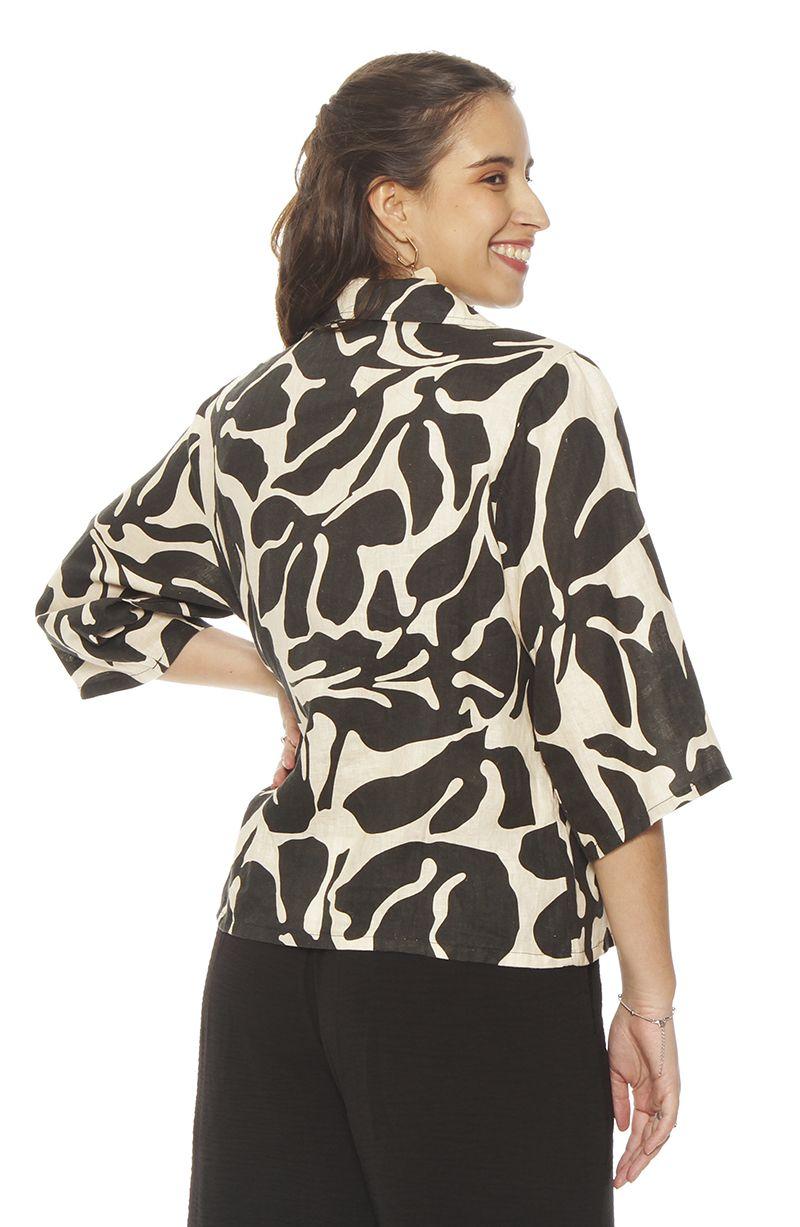 Chaqueta Manga 3/4 Lino Estampado Abotonada N Delantero-5