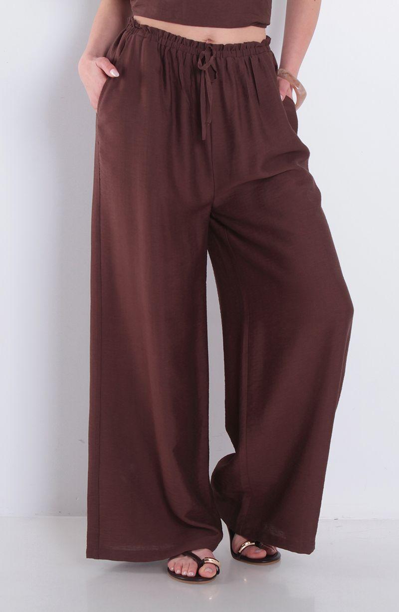 Pantalon Wide Leg Tiro Alto Pretina Media Elasticada-0