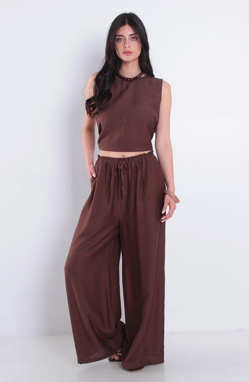 Pantalon Wide Leg Tiro Alto Pretina Media Elasticada-3