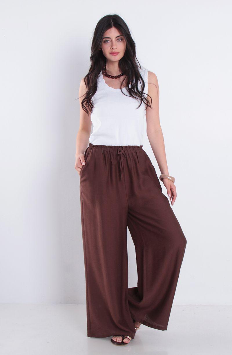 Pantalon Wide Leg Tiro Alto Pretina Media Elasticada-4