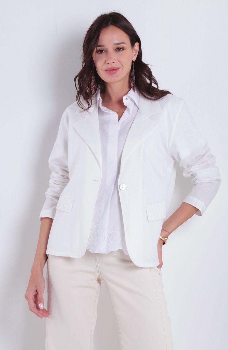 Blazer Manga Larga  Embroidery Con Bolsillo-0