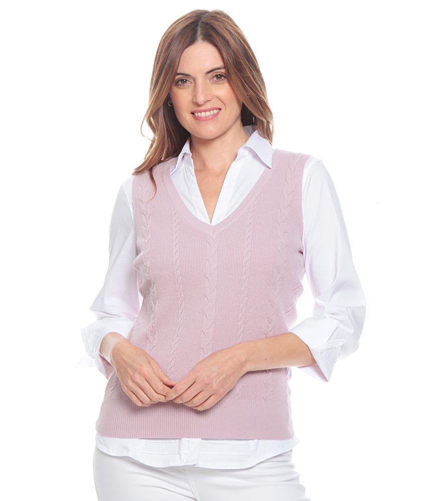 Sweater Sin Manga Solido Escote V-0