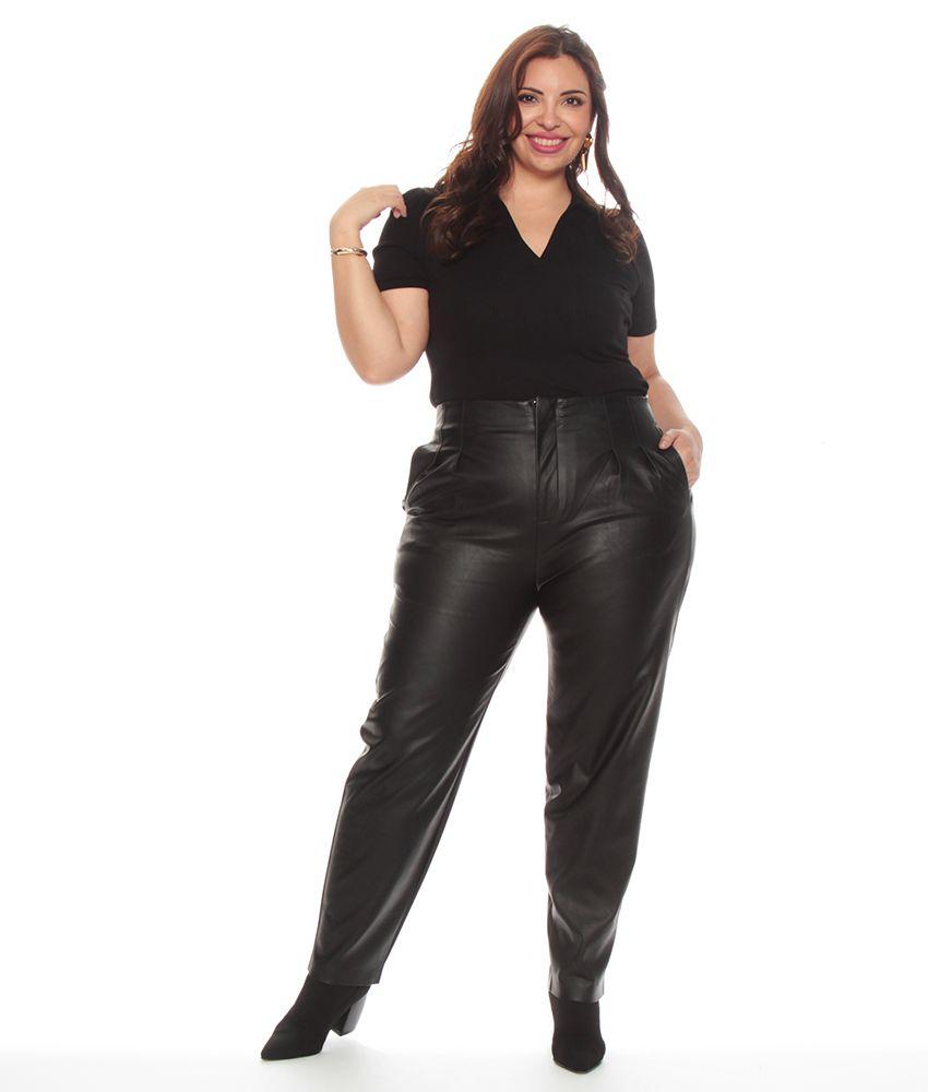 Pantalon Efecto Piel Pinzas Y Bolsillos Delantero-3