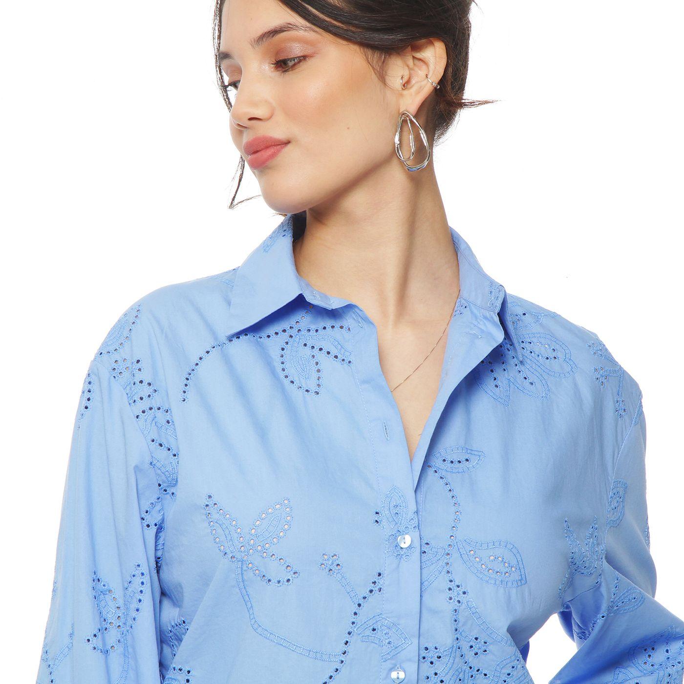 Blusa Manga Larga Embroidery  Abotonada En Delantero-1