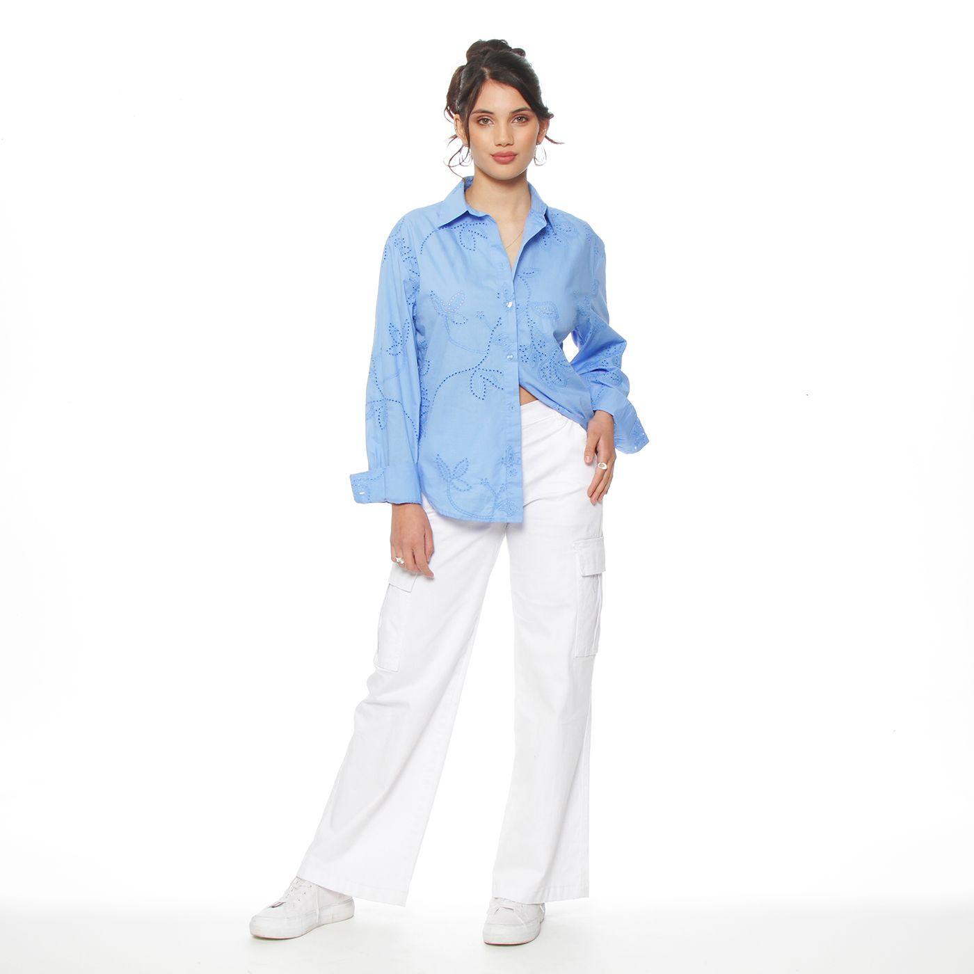 Blusa Manga Larga Embroidery  Abotonada En Delantero-2