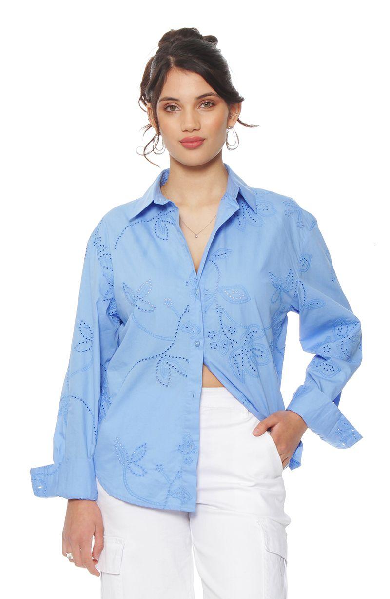 Blusa Manga Larga Embroidery  Abotonada En Delantero-0