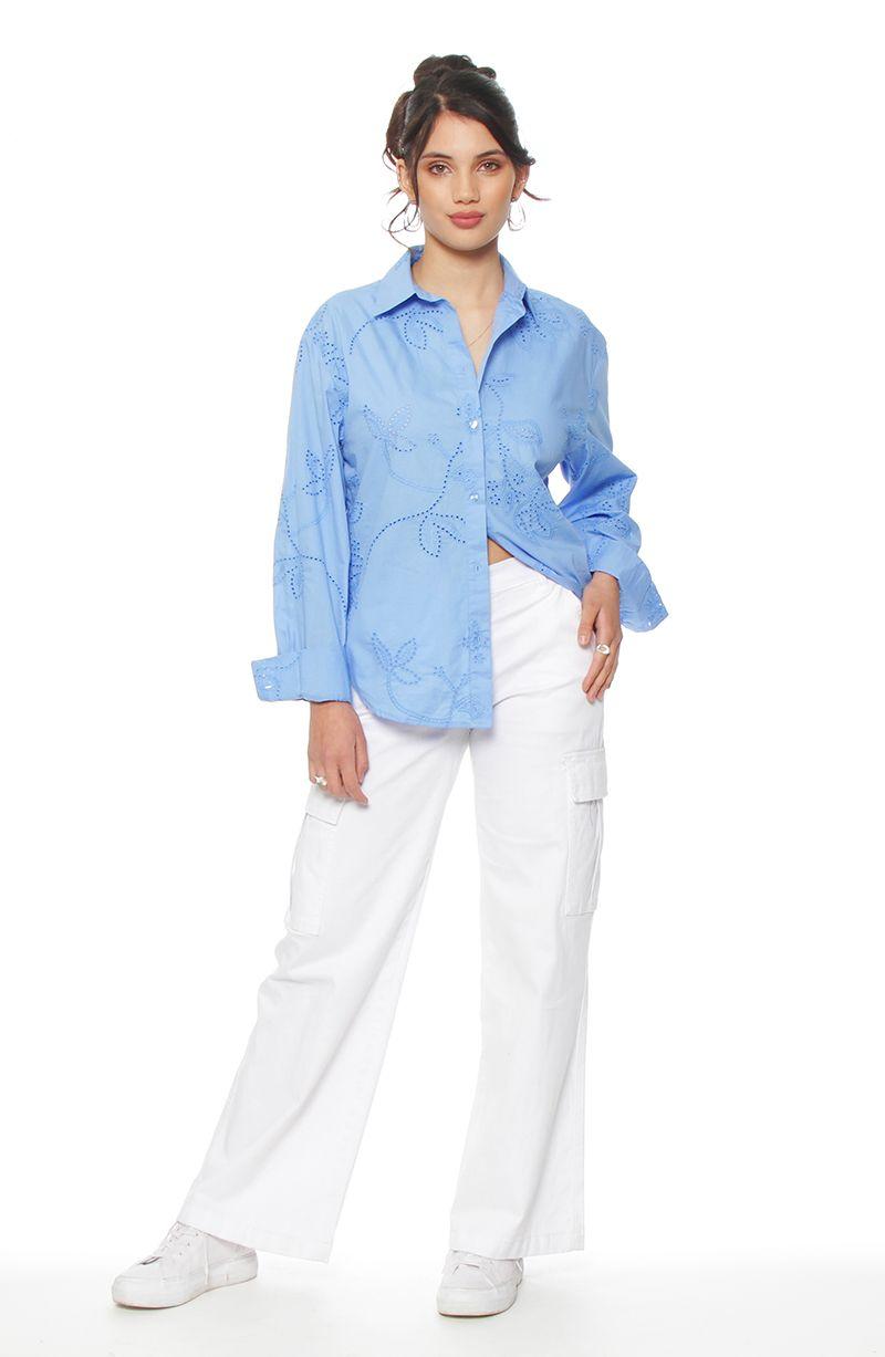 Blusa Manga Larga Embroidery  Abotonada En Delantero-1