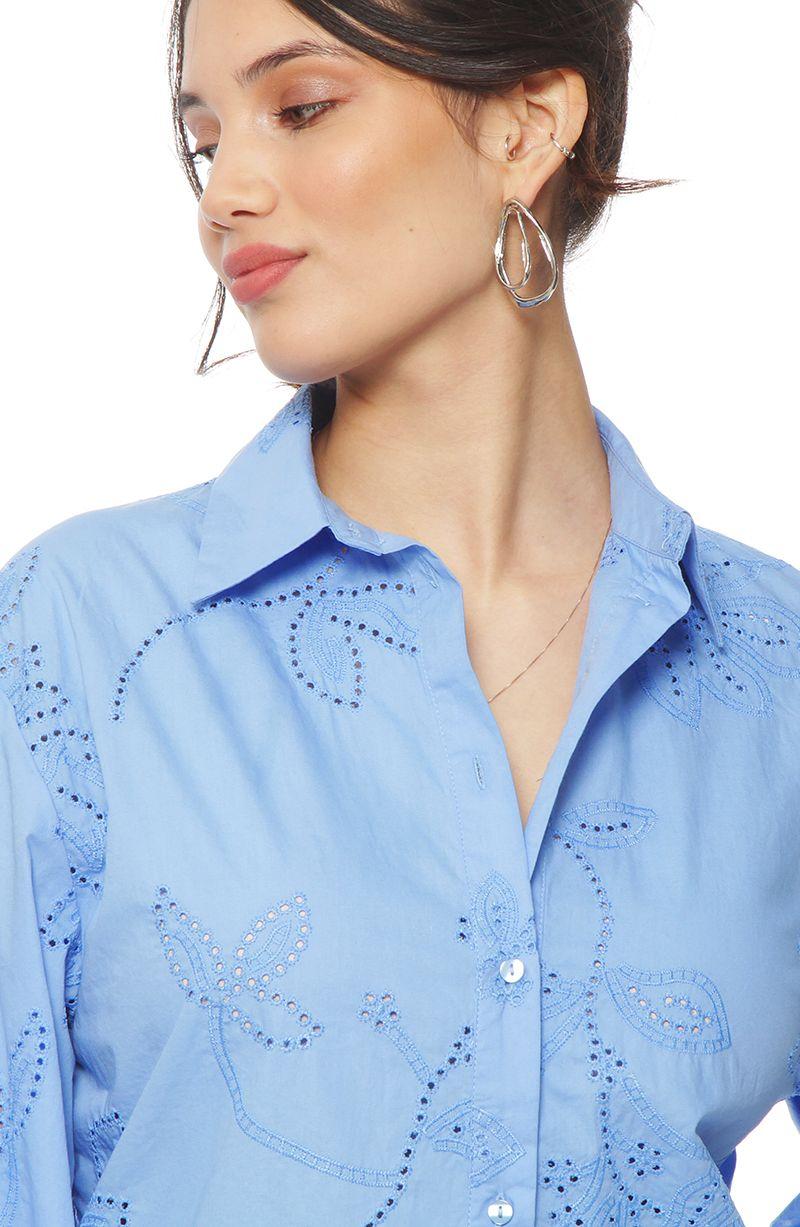 Blusa Manga Larga Embroidery  Abotonada En Delantero-4
