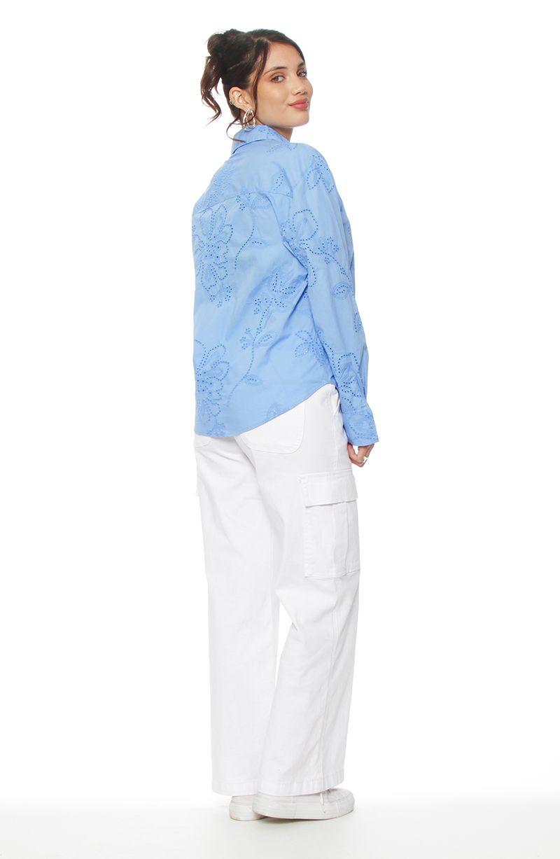 Blusa Manga Larga Embroidery  Abotonada En Delantero-5