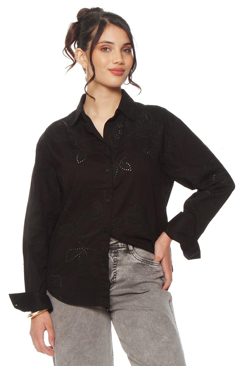 Blusa Manga Larga Embroidery  Abotonada En Delantero-0
