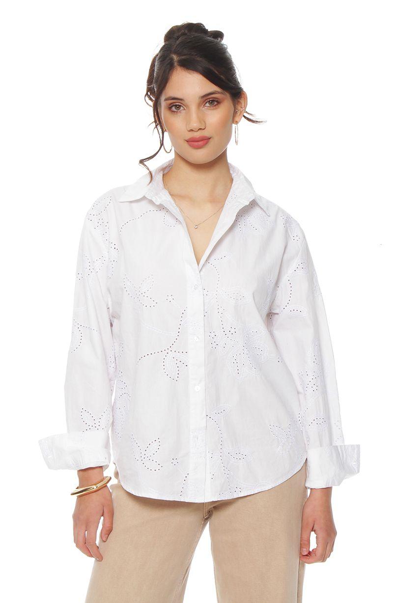 Blusa Manga Larga Embroidery  Abotonada En Delantero-0