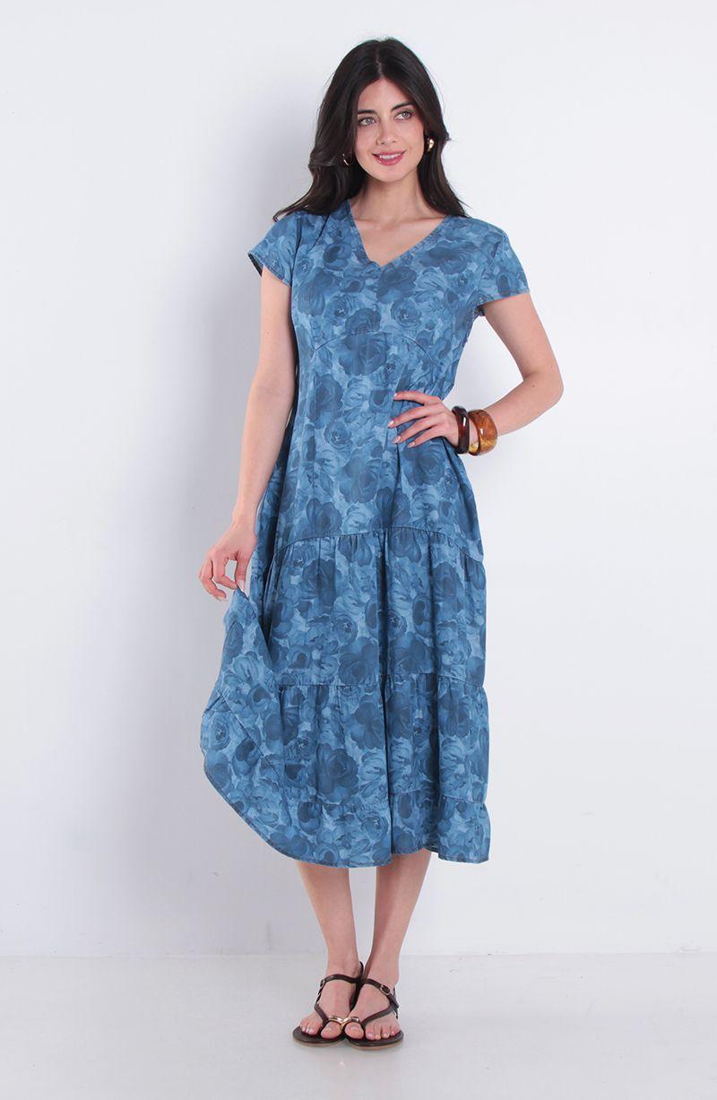 Vestido Manga Corta Lyocell Estampado Escote V-0