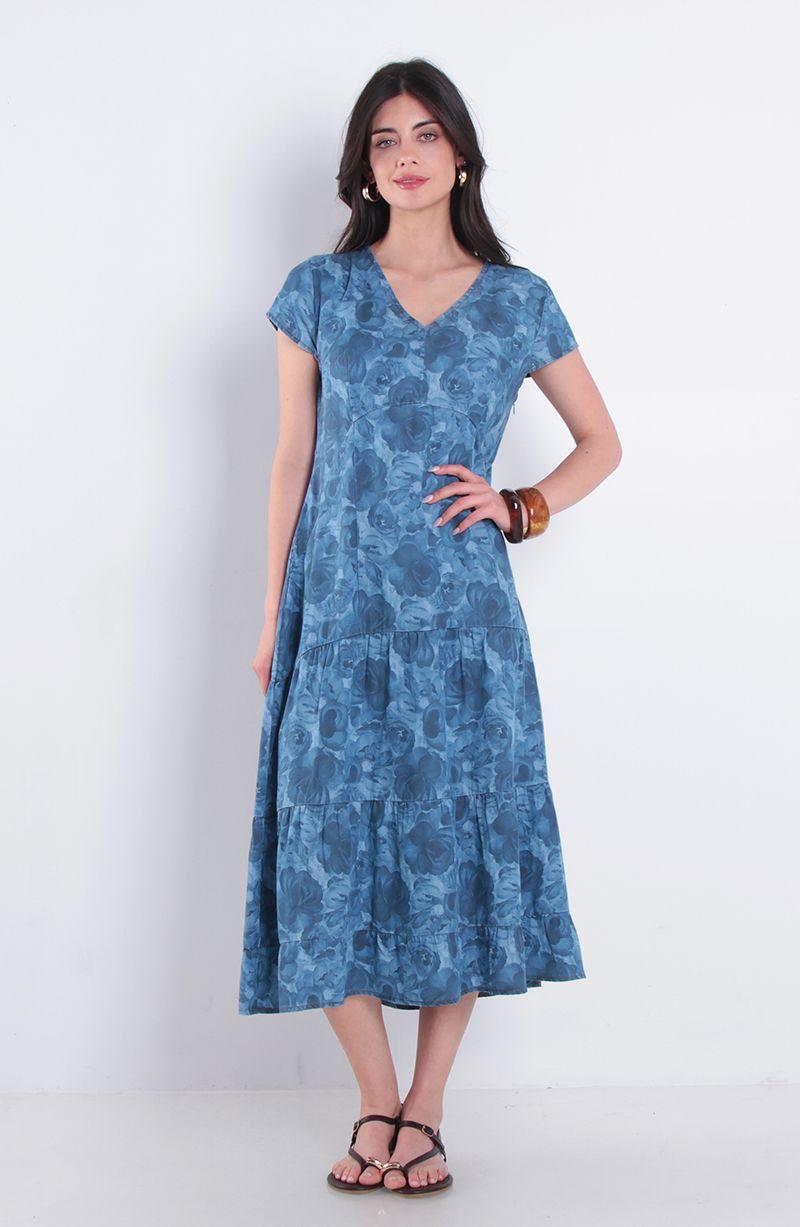 Vestido Manga Corta Lyocell Estampado Escote V-1