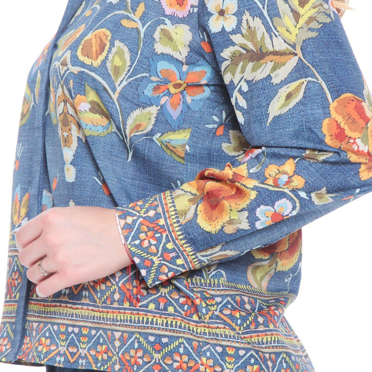 Blusa Manga Larga Estamapada Abotonada En Delantero-1
