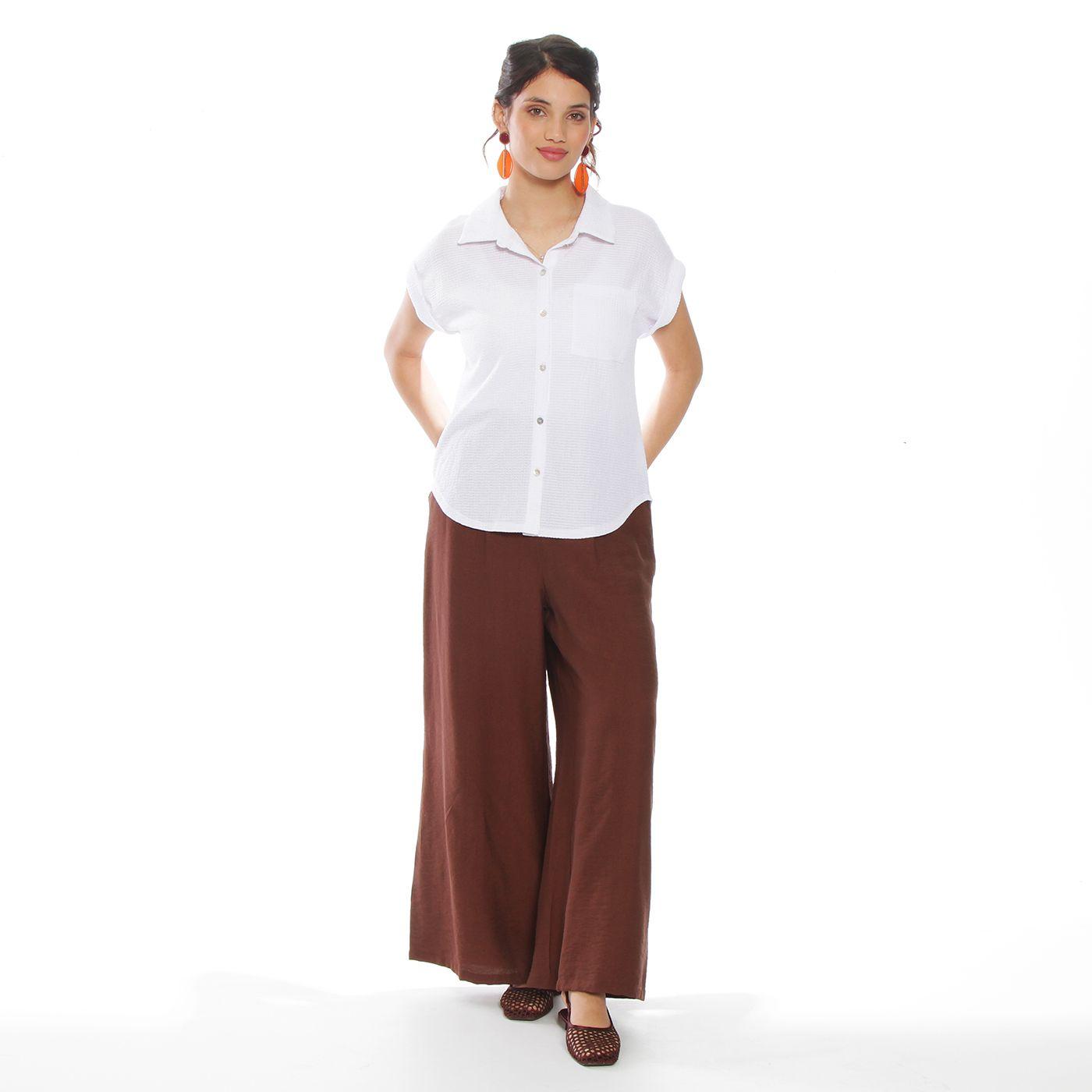 Blusa Manga Corta Solida Abotonada En Delantero Con Bolsillo-2