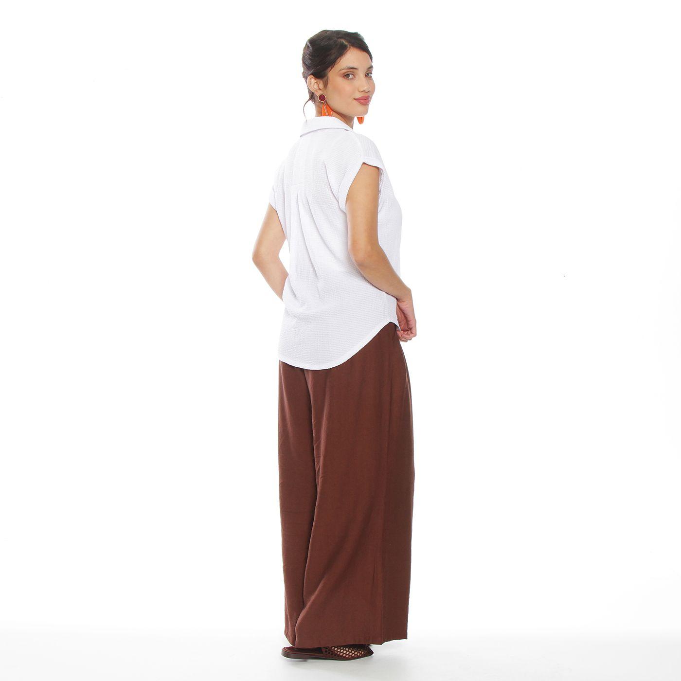 Blusa Manga Corta Solida Abotonada En Delantero Con Bolsillo-5