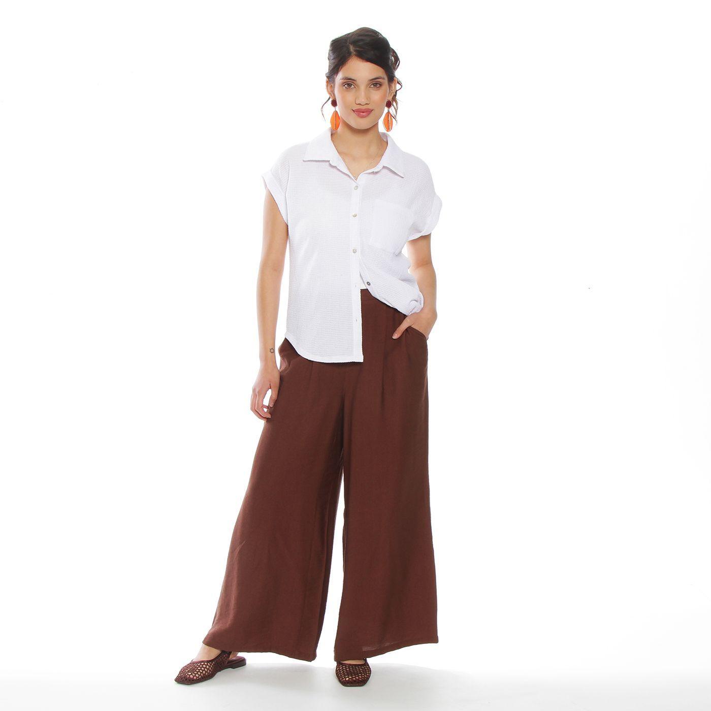 Blusa Manga Corta Solida Abotonada En Delantero Con Bolsillo-3