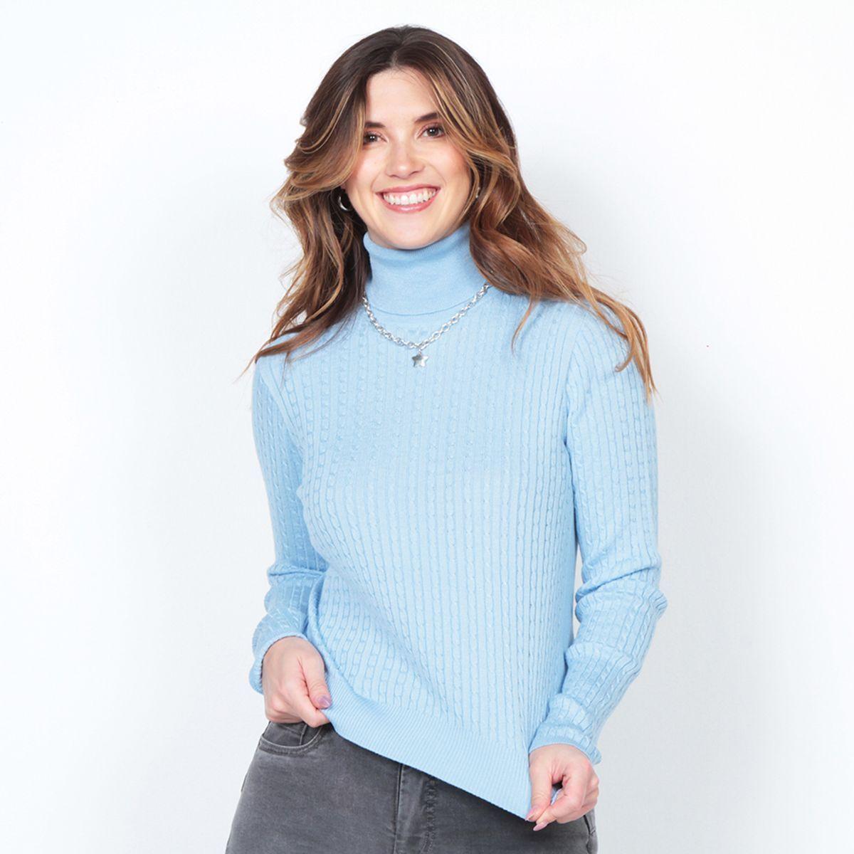 Sweater Manga Larga Trenzado Con Cuello Alto-0